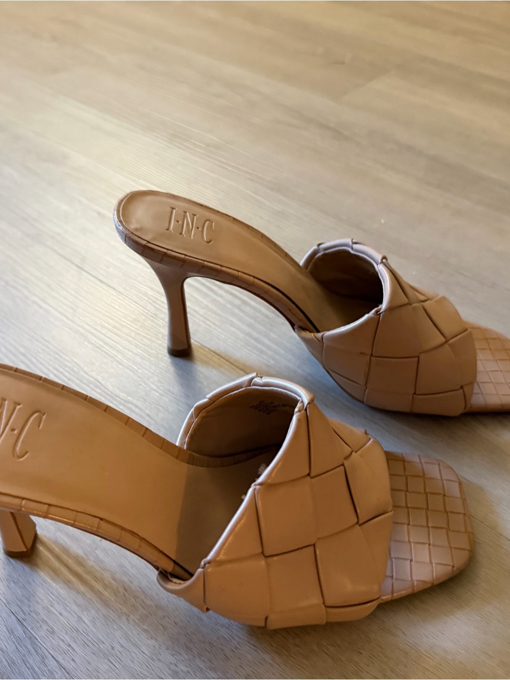 INC International Concepts Tan Woven Leather High Heel Mule